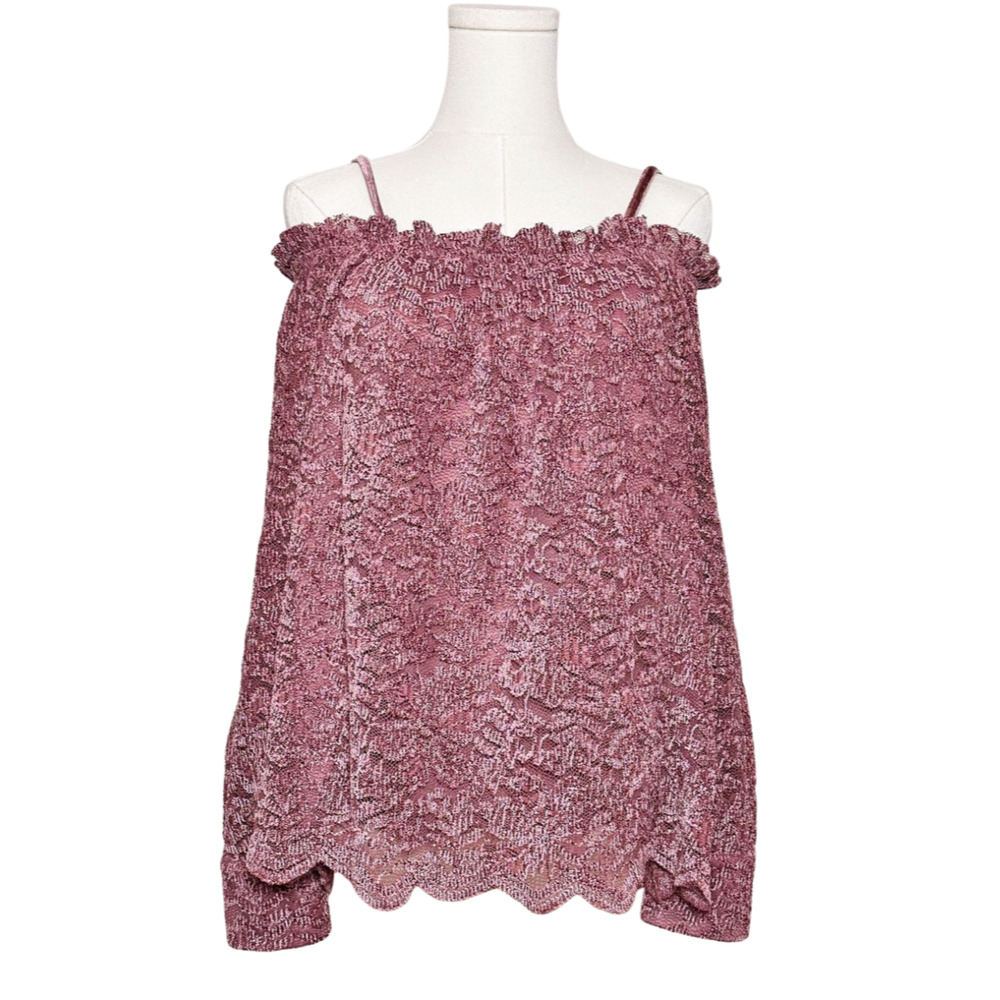 Eri + Ali Off The Shoulder Mauve Pink Velvet Lace Long Sleeve Lined Blouse Small